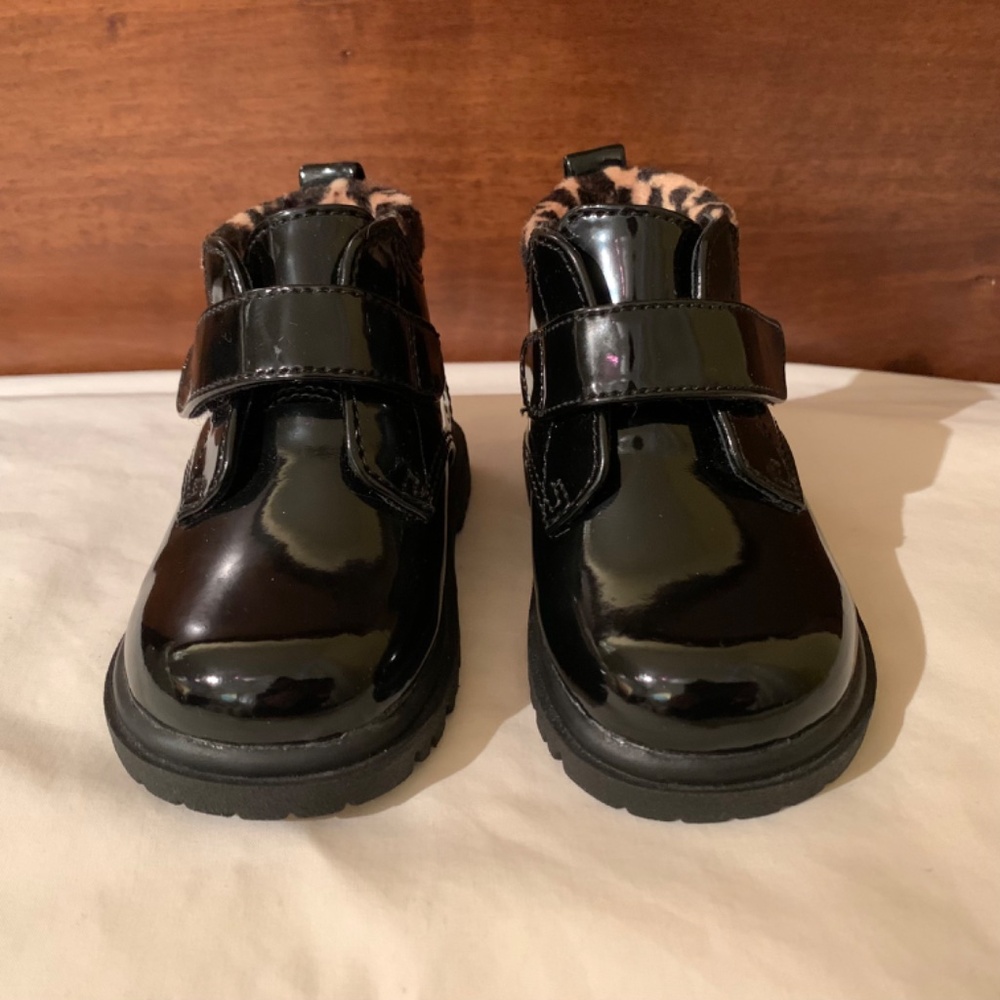 Highlights Black Leopard Trim High Top Boots Toddler Size 3